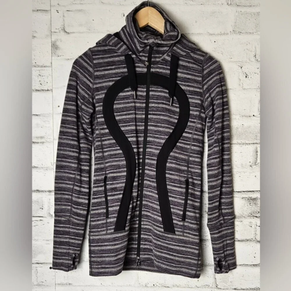 Lululemon In Stride Zip Jacket Purple Grey Stripe Women’s Size 4